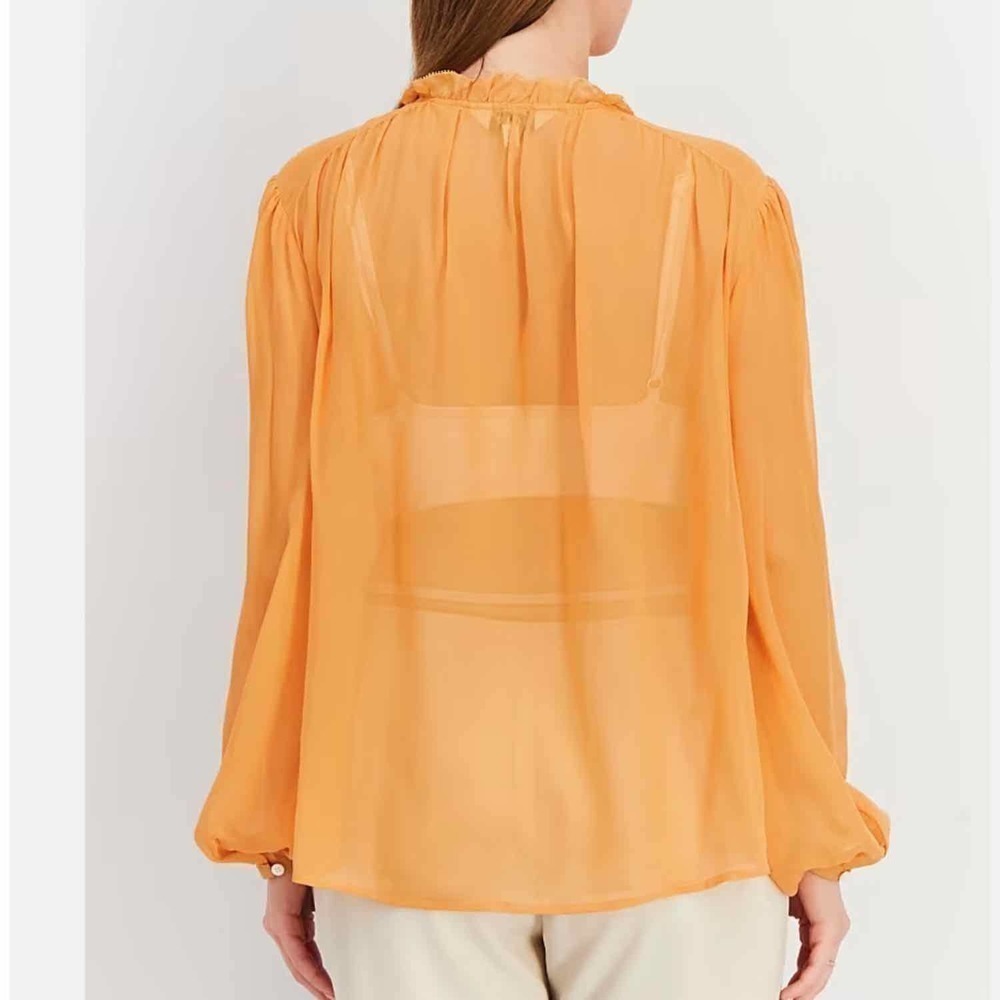 Joie The Jindrah Silk Long Sleeve Sheer Top Buckskin Size Medium - Picture 4 of 13